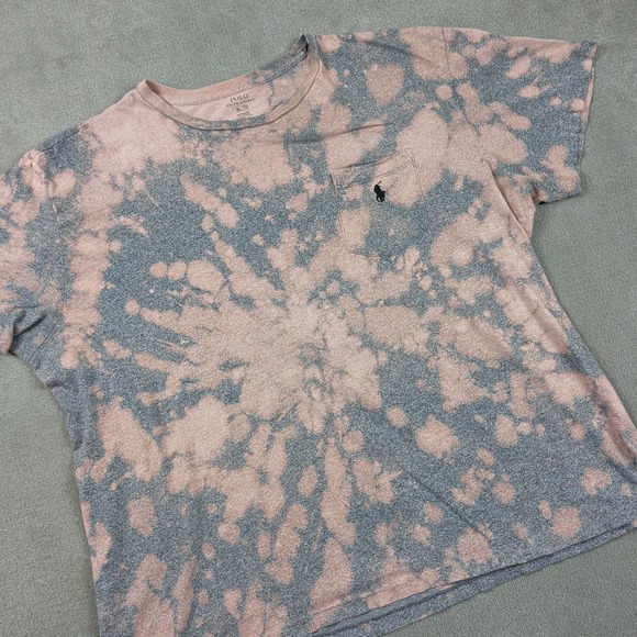 Polo Ralph Lauren T-Shirt XL Mens Pink Grey Bleach Tie Dye Pocket Tee Pony Logo — photo 2